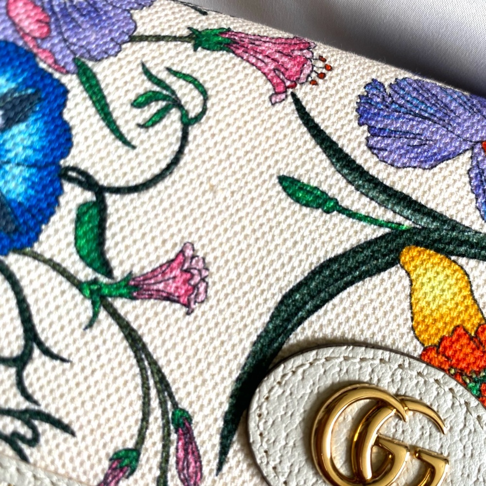Gucci Limited Edition Flora Wallet on Chain Strap Bag Beige Canvas GG Logo - Picture 11 of 11